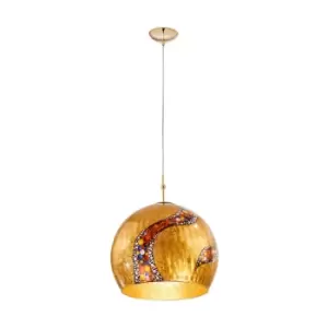 Luna Designer Glass Dome Pendant Light Polished Gold 1x E27 - Kiss Gold Pattern