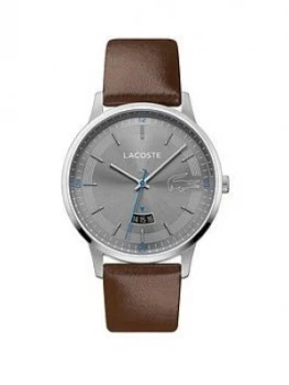 Lacoste Lacoste Madrid Grey Sunray And Blue Detail Date Dial Brown Leather Strap Mens Watch