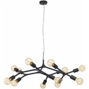 Pendant Ceiling Light 12 Bulb Colour Black Arms & Lamp Holders Bulb E27 12x60W