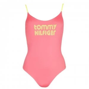 Tommy Bodywear Pop High Leg Swimsuit - Laser PinkTJN