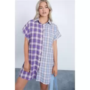 I Saw It First Purple Petite Checked Button Through Shirt Dress - Purple