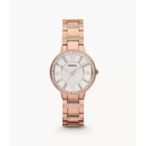 Fossil Womens Virginia Rose-Tone Stainless Steel Watch - Rose Gold