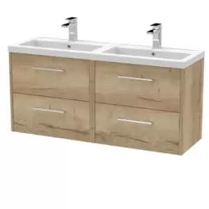 Hudson Reed Juno 1200mm Wall Hung 4 Drawer Vanity & Double Polymarble Basin - Autumn Oak