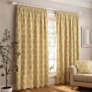 Olivia Lattice Embroidered Pencil Pleat Curtains Citron