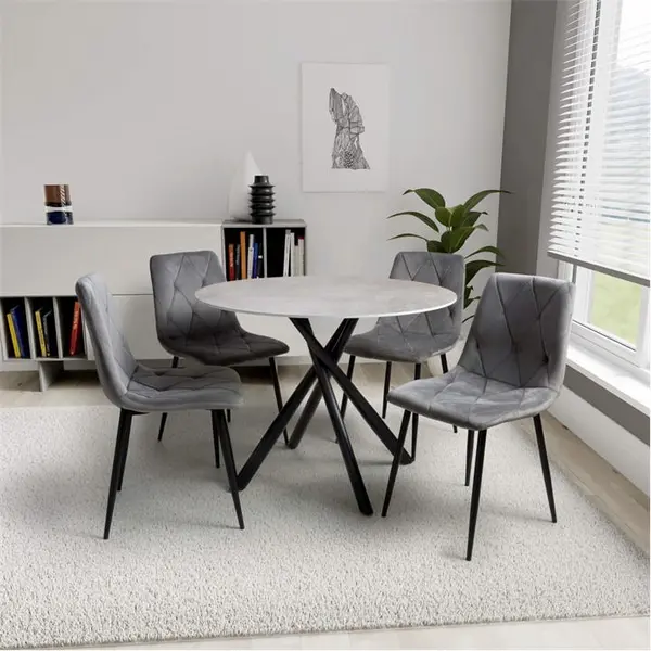 Shankar Avesta Grey & 4 Vernon Grey Dining Set - Grey M