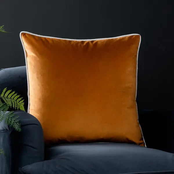 Meridian Velvet Cushion Ginger/Ecru, Ginger/Ecru / 55 x 55cm / Polyester Filled