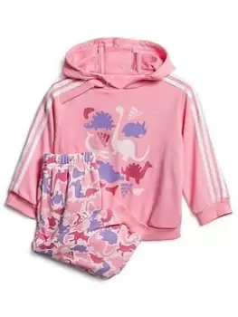 adidas Infant Dino Print Hoodie & Jogger Set - Pink, Size 3-4 Years, Women