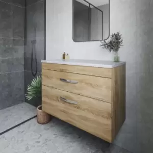 Nuie - Athena Wall Hung 2-Drawer Vanity Unit with Grey Worktop 800mm Wide - Natural Oak