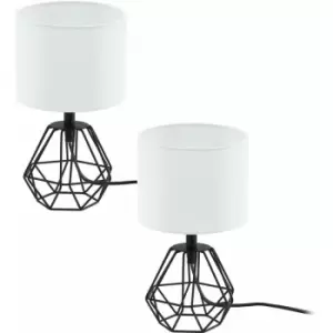 2 pack Table Lamp Colour Black Base Shade White Fabric In Line Switch E14 1x60W