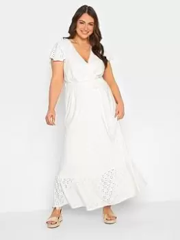 Yours Curve Short Sleeved Broderie Anglaise Maxi Dress - White, Size 34-36, Women