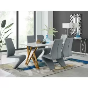 Taranto White High Gloss Dining Table and 6 Grey Willow Chairs - Elephant Grey