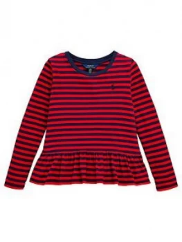 Ralph Lauren Girls Long Sleeve Stripe Peplum T-Shirt - Red, Size Age: 7 Years, S, Women