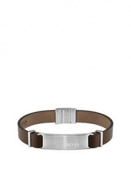 Hugo Boss 1580045M Urbanite Brown Leather Stainless Steel Clasp Bracelet