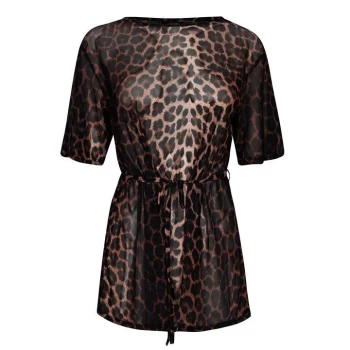 Linea Print Mesh Top with Tie Detail - Animal Print