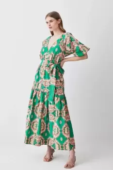 Kaleidoscope Print Cotton Midi Dress