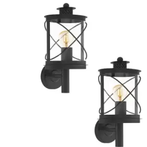 2 PACK IP44 Outdoor Wall Light Black Loop Lantern 1x 60W E27 Porch Lamp