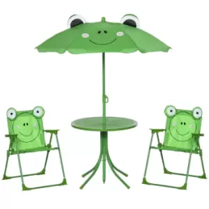 Outsunny 4Pc Foldable Patio Kids Metal Picnic Table With Frog Umbrella - Green