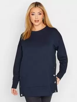 Yours Button Detail Sweatshirt, Blue, Size 18, Women