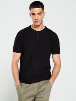 Jack & Jones Grid Knitted Polo Shirt - Black, Size S, Men