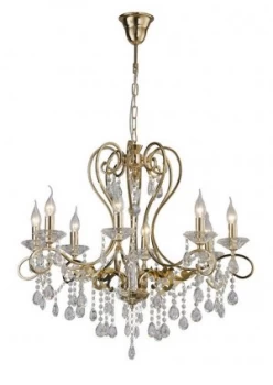 Ceiling Pendant Chandelier 8 Light French Gold, Crystal