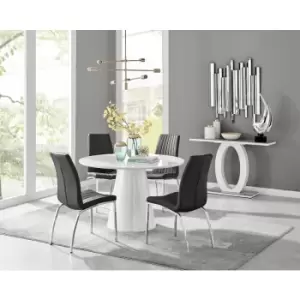 Furniturebox Palma White High Gloss 4 Seat Minimalist Post Modern Round Dining Table & 4 Black Isco Chairs