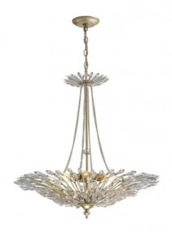 Ceiling Pendant 6 Light E14 Aged Gold, Silver, Crystal