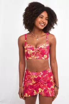 Bright Floral Mix and Match Wrap Front Frill Swim Skirt Bikini Bottom