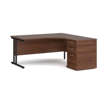 Office Desk Right Hand Corner Desk 1600mm With Pedestal Walnut Top With Black Frame Maestro 25