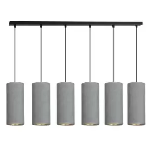 Emibig Bente Black Bar Pendant Ceiling Light with Gray Fabric Shades, 6x E14