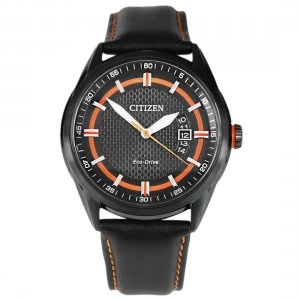 Citizen Eco-Drive Mens Leather Strap Watch AW1184-13E - Black