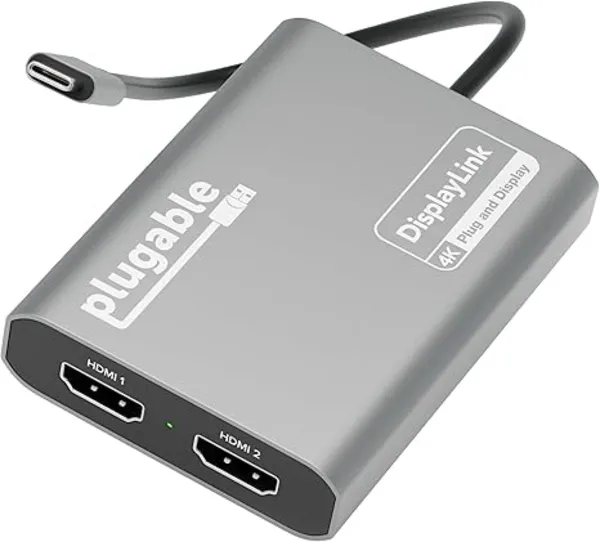 Plugable Plugable Technologies USB C to HDMI Adapter Dual Monitor 4K 60Hz for Apple Mac M1/M2/M3 DisplayLink Multiple Displays for Thunderbolt Macbook