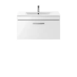 Nuie Athena 800 Wall Hung Single Drawer Vanity & Minimalist Basin - Gloss White