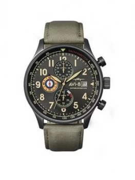 AVI-8 AVI-8 Hawker Hurricane Black Date Dial Brown Leather Strap Mens Watch, One Colour, Men