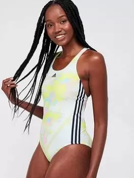 adidas Printed 3 Stripes Swim Suit - Light Green, Light Green, Size 32, Women