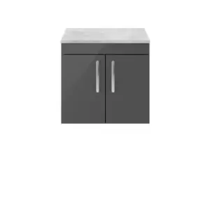 Nuie Athena 600 Wall Hung 2-door Vanity & Bellato Grey Worktop - Gloss Grey