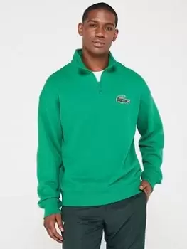 Lacoste Large Croc Oversized Quarter Zip Sweatshirt - Green, Size 2XL, Men