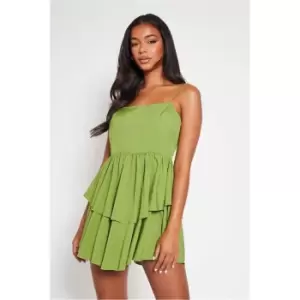 I Saw It First Olive Green Woven Cami Strap Sleeveless Tiered Mini Dress - Green