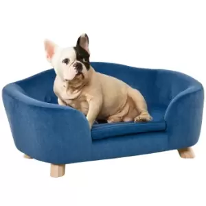 PawHut Pet Sofa, Dog Bed Couch, Puppy Kitten Lounge, with Wooden Frame, Short Plush Cover, Washable Cushion, for Small Dog, 70 x 47 x 30 cm, Blue