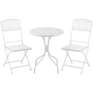 Outsunny Garden Bistro Set for 2 with Folding Chairs and Round Table, White - White