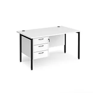 Rectangular Straight Desk White Wood H-Frame Legs Black Maestro 25 1400 x 800 x 725mm 3 Drawer Pedestal