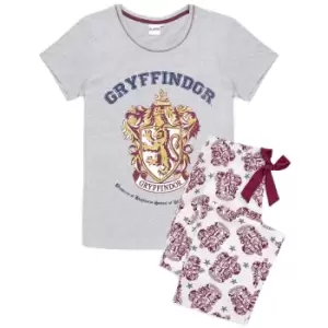 Harry Potter Womens/Ladies Gryffindor Long Pyjama Set (M) (Grey/White/Maroon)