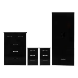 Seconique Nevada 2 Door 1 Drawer Wardrobe Bedroom Set - Black Gloss