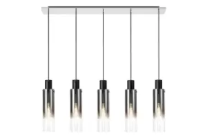 Linear Pendant, 5 Light Adjustable E27, Black, Smoke Fade Glass