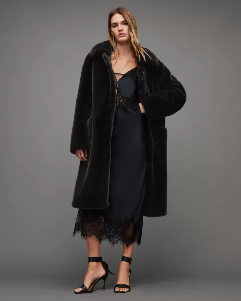 AllSaints Sora Recycled Faux Fur Relaxed Fit Coat