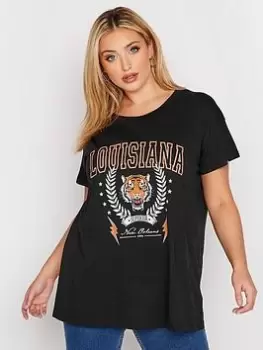 Yours Placement Print T-Shirt - Louisiana Tiger - Black, Size 26-28, Women