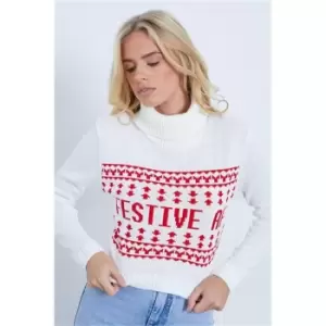 I Saw It First Cream Festive Af Roll Neck Christmas Jumper - White