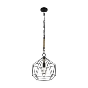 Hanging Ceiling Pendant Light Black Cage & Rope Chain 1x 40W E27 Feature Lamp