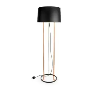 Leds-C4 GROK - 3 Light Floor Lamp Black, Copper with Black Fabric Shade, E27