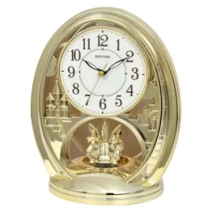 Rhythm Mantel Clock Oval Gilt/Arabic Dial/Rotating Pendulum