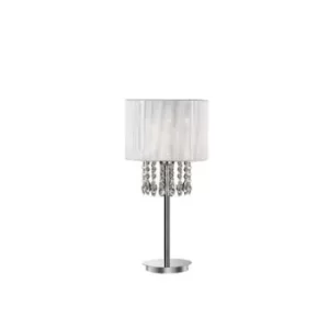 Opera 1 Light Table Lamp Chrome, White, Crystal with White Shade, E27